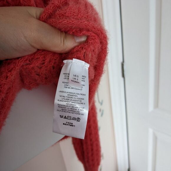 ANTHROPOLOGIE textured ruffle boat neckline off shoulder coral sweater Small - Picture 5 of 11